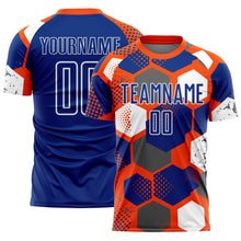 Charger l'image dans la galerie, Custom Orange Royal-White Geometric Shape Sublimation Soccer Uniform Jersey