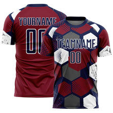 Laden Sie das Bild in den Galerie-Viewer, Custom Navy Crimson-White Geometric Shape Sublimation Soccer Uniform Jersey