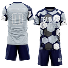 Charger l'image dans la galerie, Custom Navy Silver-White Geometric Shape Sublimation Soccer Uniform Jersey