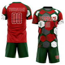 Laden Sie das Bild in den Galerie-Viewer, Custom Green Red-White Geometric Shape Sublimation Soccer Uniform Jersey