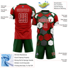 Laden Sie das Bild in den Galerie-Viewer, Custom Green Red-White Geometric Shape Sublimation Soccer Uniform Jersey