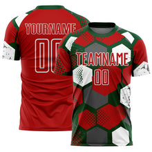 Laden Sie das Bild in den Galerie-Viewer, Custom Green Red-White Geometric Shape Sublimation Soccer Uniform Jersey
