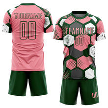 Загрузить изображение в средство просмотра галереи, Custom Green Medium Pink-White Geometric Shape Sublimation Soccer Uniform Jersey
