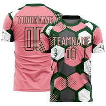 Загрузить изображение в средство просмотра галереи, Custom Green Medium Pink-White Geometric Shape Sublimation Soccer Uniform Jersey