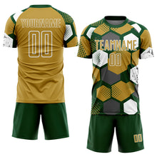 Charger l'image dans la galerie, Custom Green Old Gold-White Geometric Shape Sublimation Soccer Uniform Jersey