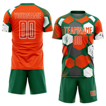 Laden Sie das Bild in den Galerie-Viewer, Custom Kelly Green Orange-White Geometric Shape Sublimation Soccer Uniform Jersey