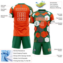Laden Sie das Bild in den Galerie-Viewer, Custom Kelly Green Orange-White Geometric Shape Sublimation Soccer Uniform Jersey