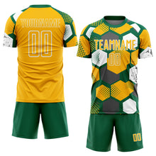 Загрузить изображение в средство просмотра галереи, Custom Kelly Green Gold-White Geometric Shape Sublimation Soccer Uniform Jersey