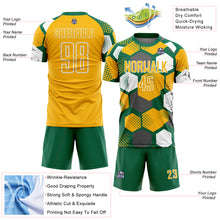 Загрузить изображение в средство просмотра галереи, Custom Kelly Green Gold-White Geometric Shape Sublimation Soccer Uniform Jersey
