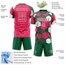 Загрузить изображение в средство просмотра галереи, Custom Kelly Green Neon Pink-White Geometric Shape Sublimation Soccer Uniform Jersey