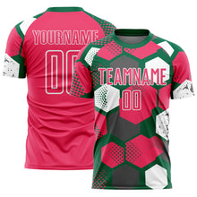 Загрузить изображение в средство просмотра галереи, Custom Kelly Green Neon Pink-White Geometric Shape Sublimation Soccer Uniform Jersey