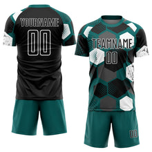 Laden Sie das Bild in den Galerie-Viewer, Custom Teal Black-White Geometric Shape Sublimation Soccer Uniform Jersey