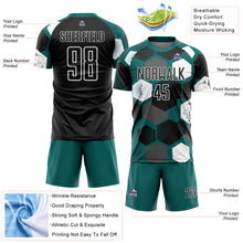 Laden Sie das Bild in den Galerie-Viewer, Custom Teal Black-White Geometric Shape Sublimation Soccer Uniform Jersey