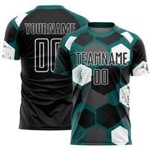 Laden Sie das Bild in den Galerie-Viewer, Custom Teal Black-White Geometric Shape Sublimation Soccer Uniform Jersey