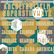 Load image into Gallery viewer, Custom Teal Old Gold-White Geometric Shape Sublimation Soccer Uniform Jersey