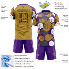 Charger l'image dans la galerie, Custom Purple Old Gold White-Black Geometric Shape Sublimation Soccer Uniform Jersey