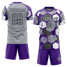Загрузить изображение в средство просмотра галереи, Custom Purple Gray White-Black Geometric Shape Sublimation Soccer Uniform Jersey
