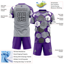 Загрузить изображение в средство просмотра галереи, Custom Purple Gray White-Black Geometric Shape Sublimation Soccer Uniform Jersey