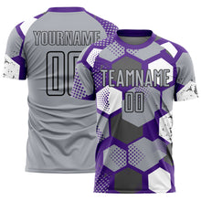 Загрузить изображение в средство просмотра галереи, Custom Purple Gray White-Black Geometric Shape Sublimation Soccer Uniform Jersey