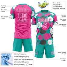 Load image into Gallery viewer, Custom Aqua Pink-White Geometric Shape Sublimation Soccer Uniform Jersey