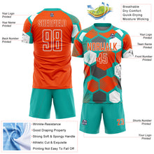 Load image into Gallery viewer, Custom Aqua Orange-White Geometric Shape Sublimation Soccer Uniform Jersey