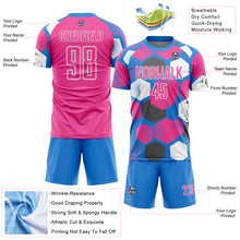 Laden Sie das Bild in den Galerie-Viewer, Custom Powder Blue Pink-White Geometric Shape Sublimation Soccer Uniform Jersey