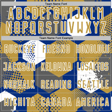 Load image into Gallery viewer, Custom Royal Old Gold-White Geometric Shape Sublimation Soccer Uniform Jersey