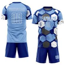 Laden Sie das Bild in den Galerie-Viewer, Custom Royal Light Blue-White Geometric Shape Sublimation Soccer Uniform Jersey