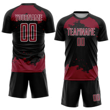Загрузить изображение в средство просмотра галереи, Custom Black Crimson-White Abstract Fragment Art Sublimation Soccer Uniform Jersey