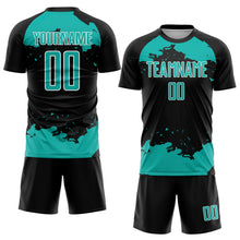 Charger l'image dans la galerie, Custom Black Aqua-White Abstract Fragment Art Sublimation Soccer Uniform Jersey