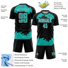 Charger l'image dans la galerie, Custom Black Aqua-White Abstract Fragment Art Sublimation Soccer Uniform Jersey