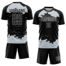 Загрузить изображение в средство просмотра галереи, Custom Black Silver-White Abstract Fragment Art Sublimation Soccer Uniform Jersey