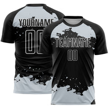 Загрузить изображение в средство просмотра галереи, Custom Black Silver-White Abstract Fragment Art Sublimation Soccer Uniform Jersey