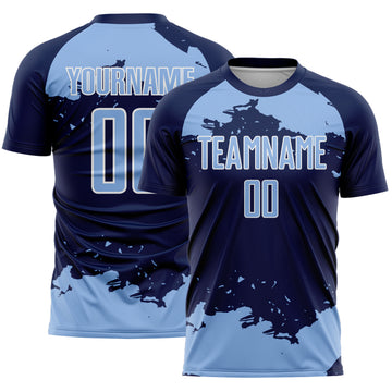 Custom Navy Light Blue-White Abstract Fragment Art Sublimation Soccer Uniform Jersey