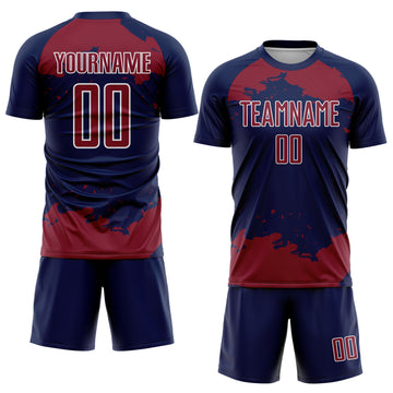 Custom Navy Crimson-White Abstract Fragment Art Sublimation Soccer Uniform Jersey