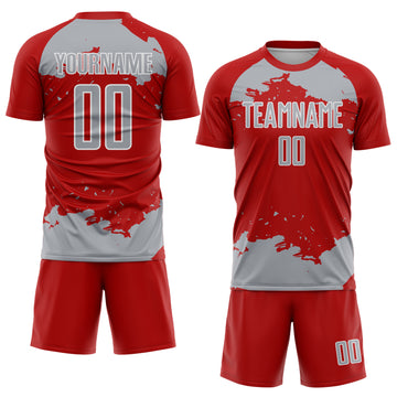 Custom Red Gray-White Abstract Fragment Art Sublimation Soccer Uniform Jersey