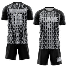 Laden Sie das Bild in den Galerie-Viewer, Custom Black Gray-White Geometric Arrow Sublimation Soccer Uniform Jersey