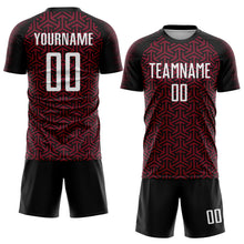Charger l'image dans la galerie, Custom Black White-Crimson Geometric Arrow Sublimation Soccer Uniform Jersey
