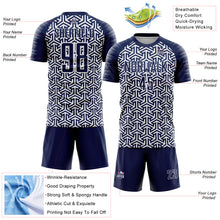 Load image into Gallery viewer, Custom Navy White Geometric Arrow Sublimation Soccer Uniform Jersey
