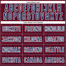 Laden Sie das Bild in den Galerie-Viewer, Custom Navy Red-White Geometric Arrow Sublimation Soccer Uniform Jersey