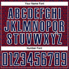 Laden Sie das Bild in den Galerie-Viewer, Custom Navy Red-White Geometric Arrow Sublimation Soccer Uniform Jersey