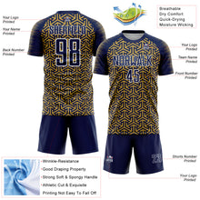 Laden Sie das Bild in den Galerie-Viewer, Custom Navy Old Gold-White Geometric Arrow Sublimation Soccer Uniform Jersey