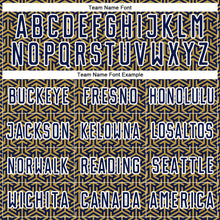 Laden Sie das Bild in den Galerie-Viewer, Custom Navy Old Gold-White Geometric Arrow Sublimation Soccer Uniform Jersey