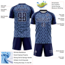 Laden Sie das Bild in den Galerie-Viewer, Custom Navy Light Blue-White Geometric Arrow Sublimation Soccer Uniform Jersey