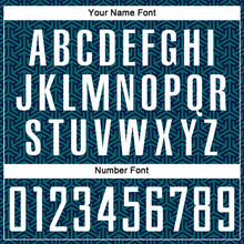 Laden Sie das Bild in den Galerie-Viewer, Custom Navy White-Teal Geometric Arrow Sublimation Soccer Uniform Jersey