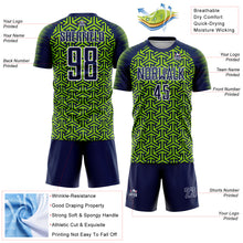Laden Sie das Bild in den Galerie-Viewer, Custom Navy Neon Green-White Geometric Arrow Sublimation Soccer Uniform Jersey