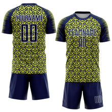 Charger l'image dans la galerie, Custom Navy Neon Yellow-White Geometric Arrow Sublimation Soccer Uniform Jersey