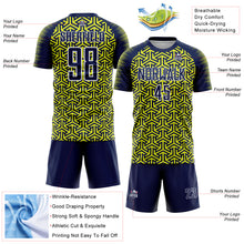 Charger l'image dans la galerie, Custom Navy Neon Yellow-White Geometric Arrow Sublimation Soccer Uniform Jersey