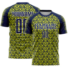 Charger l'image dans la galerie, Custom Navy Neon Yellow-White Geometric Arrow Sublimation Soccer Uniform Jersey