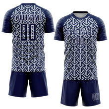 Charger l'image dans la galerie, Custom Navy Silver-White Geometric Arrow Sublimation Soccer Uniform Jersey